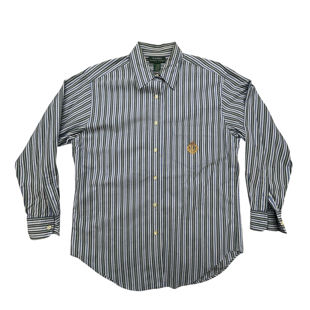 Lauren Ralph Lauren Shirt Mens Large Striped Crest Logo Blue Green White Cotton